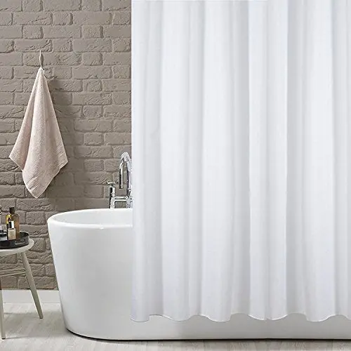 Kav Plain White Polyester Shower Curtain — Lightweight, Mildew-Resistant Linen-Look Design 1