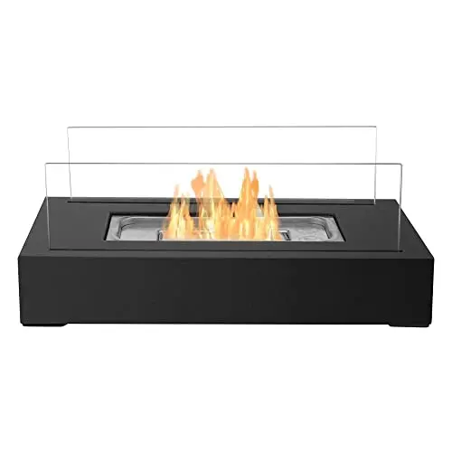 Kav Portable Bioethanol Tabletop Fireplace – Rectangular Indoor/Outdoor Alcohol Heater With Glass Tube Design 1