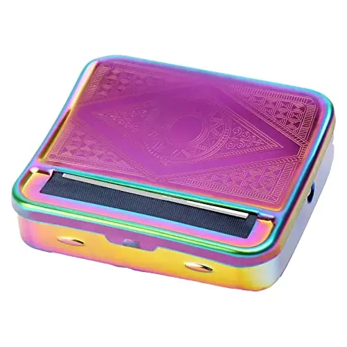 Kav Portable Cigarette Rolling Machine – Compact Metal Tin With Tobacco Storage & Rainbow Finish 1