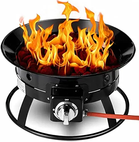 Kav Portable Gas Fire Pit – Smokeless Lpg Patio Heater With Lava Rocks, Hose & Base, 48 Cm (19") For Garden & Camping 1