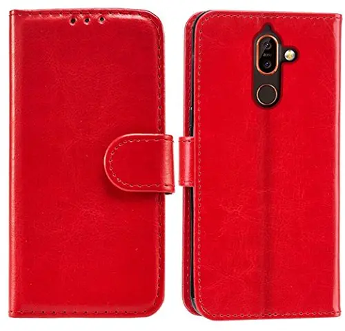 Kav Premium Pu Leather Wallet Case For Nokia 7 Plus – Red Design 1