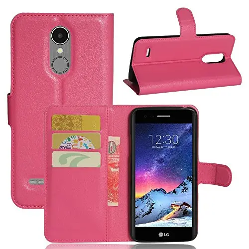 Kav Pu Leather Flip Wallet Case For Lg K8 (2017) – Pink, Featuring Card Holders & Viewing Stand 1