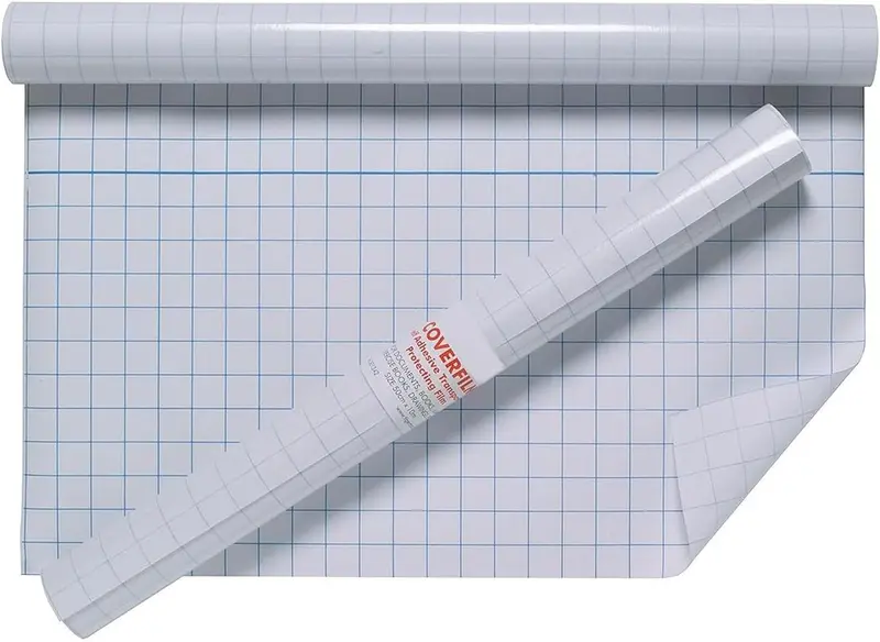 Kav Repositionable Book Cover Film – Clear Plastic Laminating Sheet With Grid Print & Non-Yellowing Adhesive 1