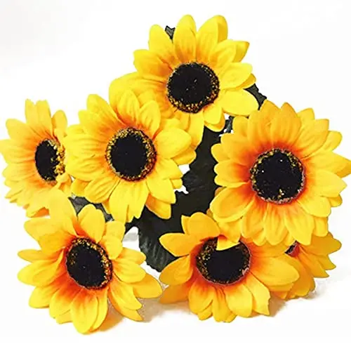 Kav Silk Sunflower Bouquet With Realistic Leaves – Artificial Floral Arrangement For Home, Office, Wedding, Hotel & Garden Decor 1