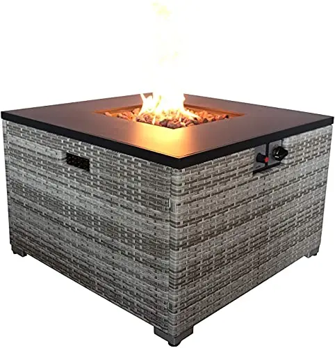 Kav Square Fire Pit Table – 80X80X52Cm Metal Fireplace With Lid & Gas Tank Holder 1
