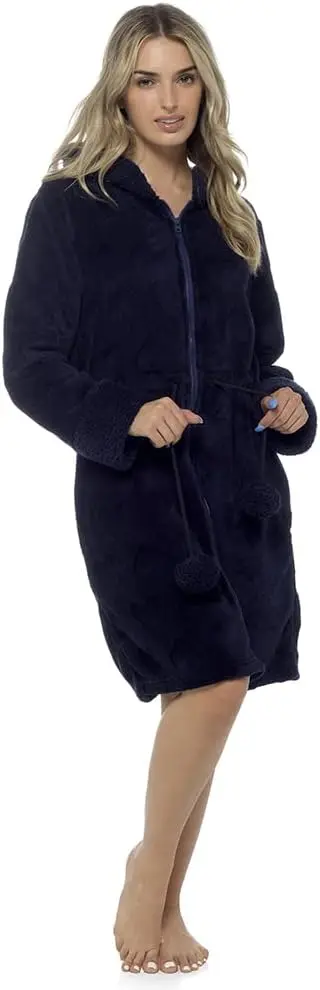 Kav Women’S 100% Cotton Robe – Super-Soft Towelling Bathrobe With Zipper, Pocket & Adjustable Belt – Ideal For Spa, Lounging & Post-Shower Comfort 1