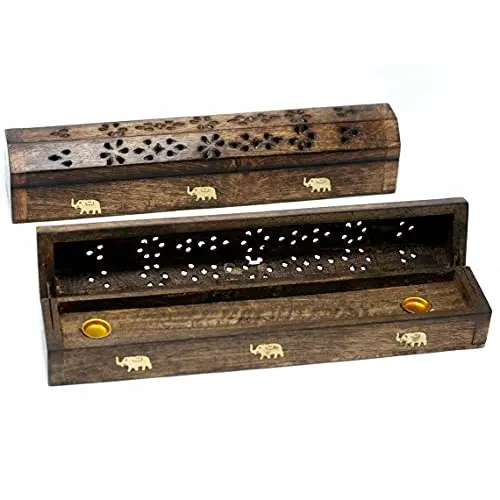 Kav Wooden Incense Burner – Coffin-Style Ash Catcher With Brass Inlay, Stylish Holder For Stick Incense 1