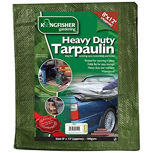Kingfisher Tp812 Heavy-Duty Tarpaulin – 8 Ft × 12 Ft (2.4 M × 3.6 M), 100 Gsm Dark Green Waterproof Cover 1