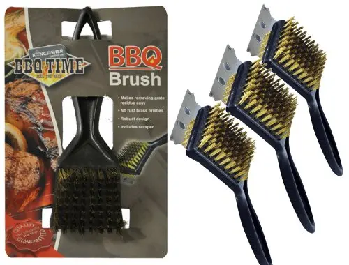 Kingfisher Triple-Pack Bbq Grill Cleaning Brushes – Heavy-Duty Metal Wire Scraper Tools For Charcoal & Gas Grills 1