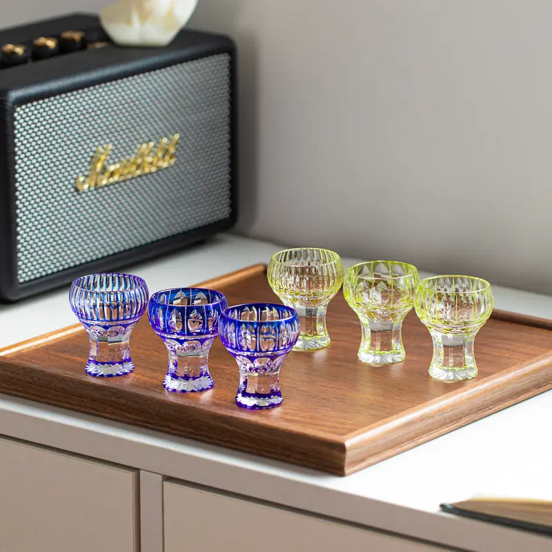 Kinpu Sake Glass Collection – Gold-Flecked Edo Kiriko Crystal Evoking Golden Cloud Motifs 1