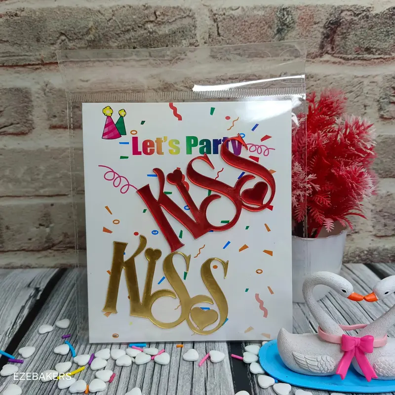 ‘Kiss’ Acrylic Cake Topper Set – Two-Piece Playful Romantic Dessert Accent (Tpr225) 1