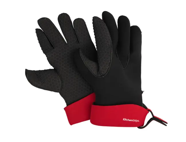 Kitchen Grips 5-Finger Heat-Resistant Gloves – Large, Cherry-And-Black 1