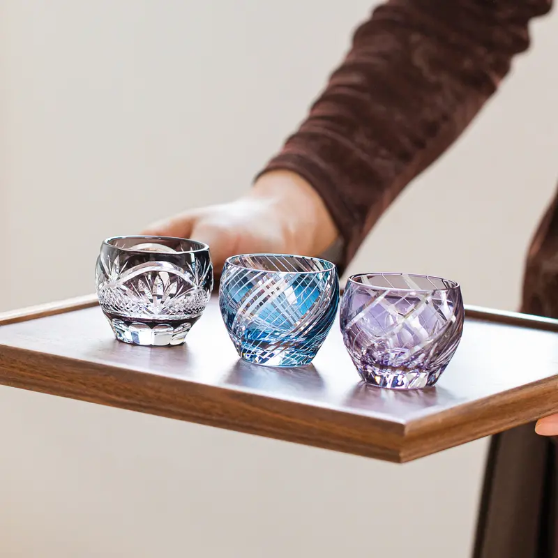 Kizashi Guinomi Sake Cups – Authentic Edo Kiriko Crafted Set 1