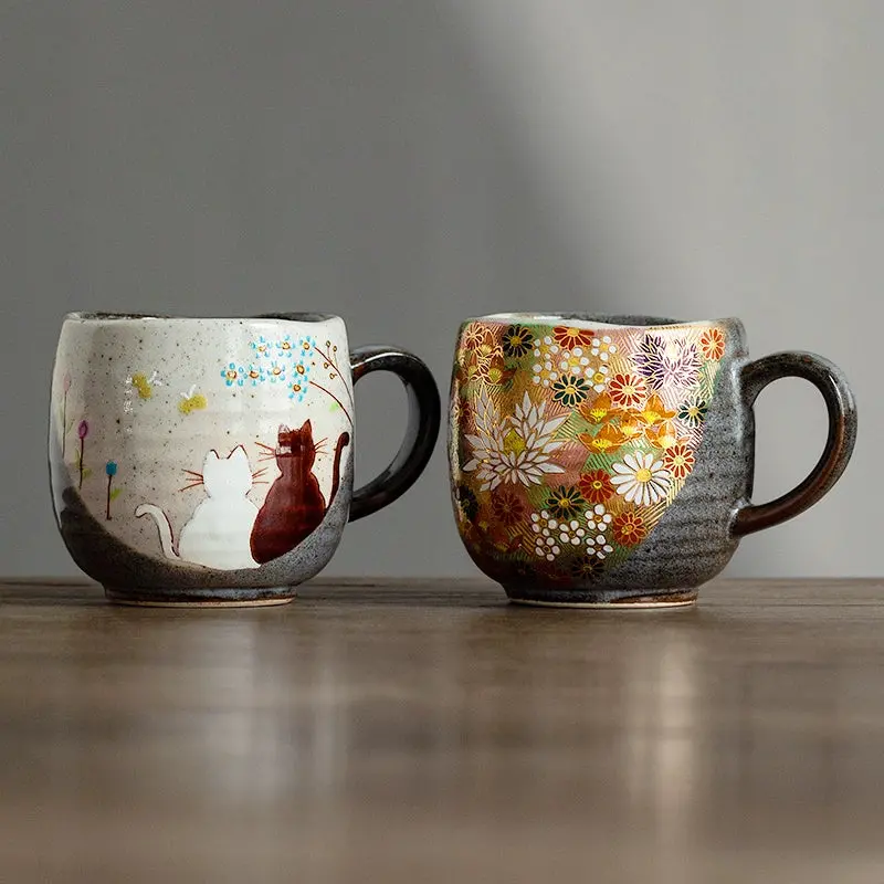 Kutaniyaki Hana Kinpaku & Neko No Yoru Mug Collection – 24K Gold-Decorated Ceramic 1