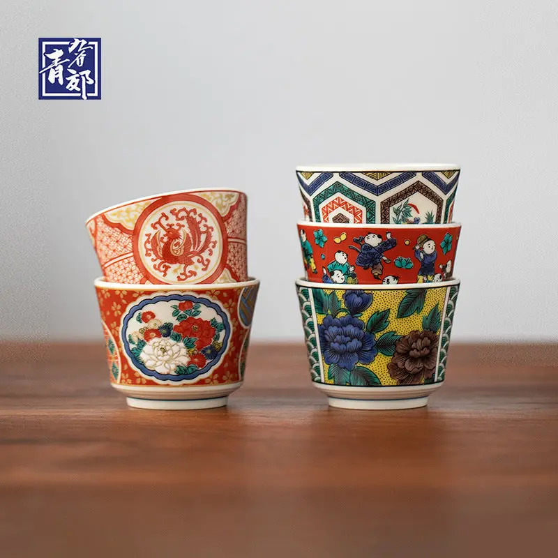 Kutaniyaki Vintage Tea Cup Set – Five-Piece Retro-Inspired Ceramic Collection 1