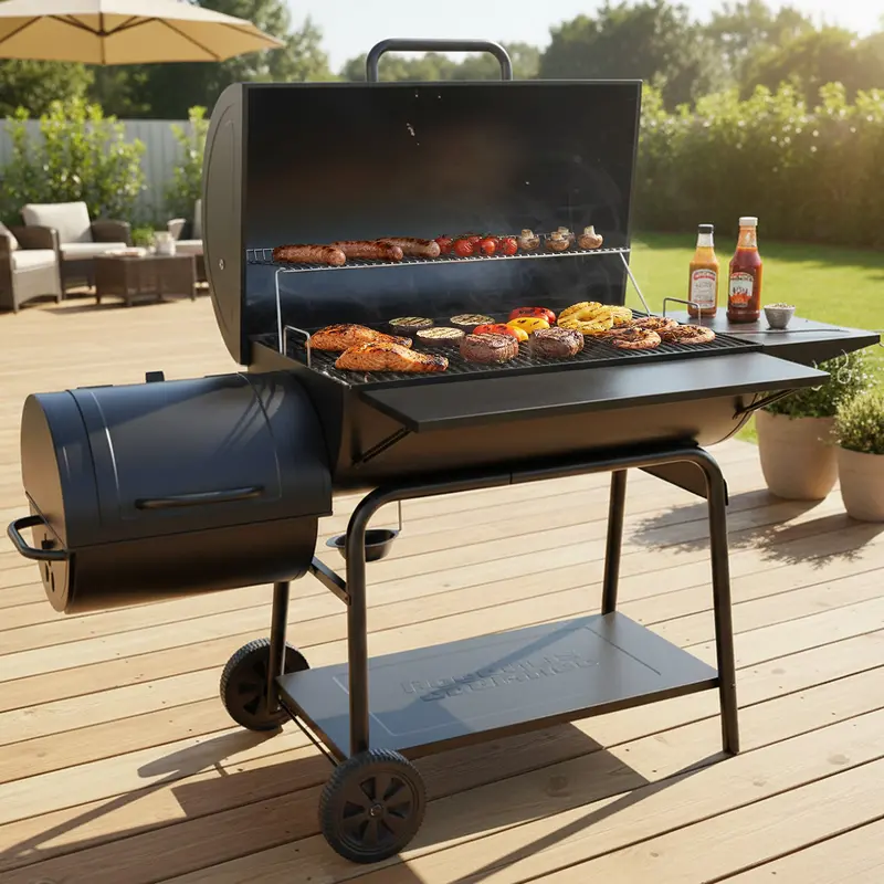 Large-Capacity Charcoal Grill With Offset Smoker – 1200 Sq. In. Total Surface 1