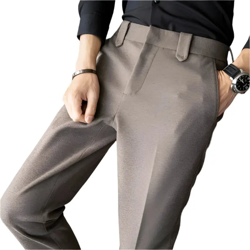 Light Khaki Wool Blend Dress Trousers 1