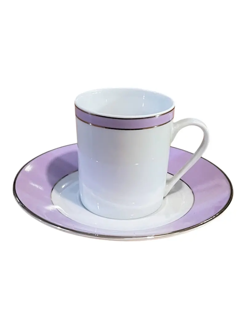 Limoges Platinum & Lilac Coffee Cup Set – 6-Piece Fine Porcelain 1