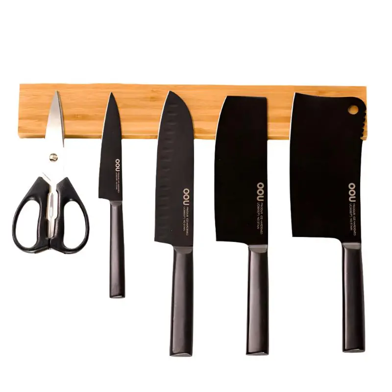 Magnetic Bamboo Knife Block With Vertical Storage Design 1