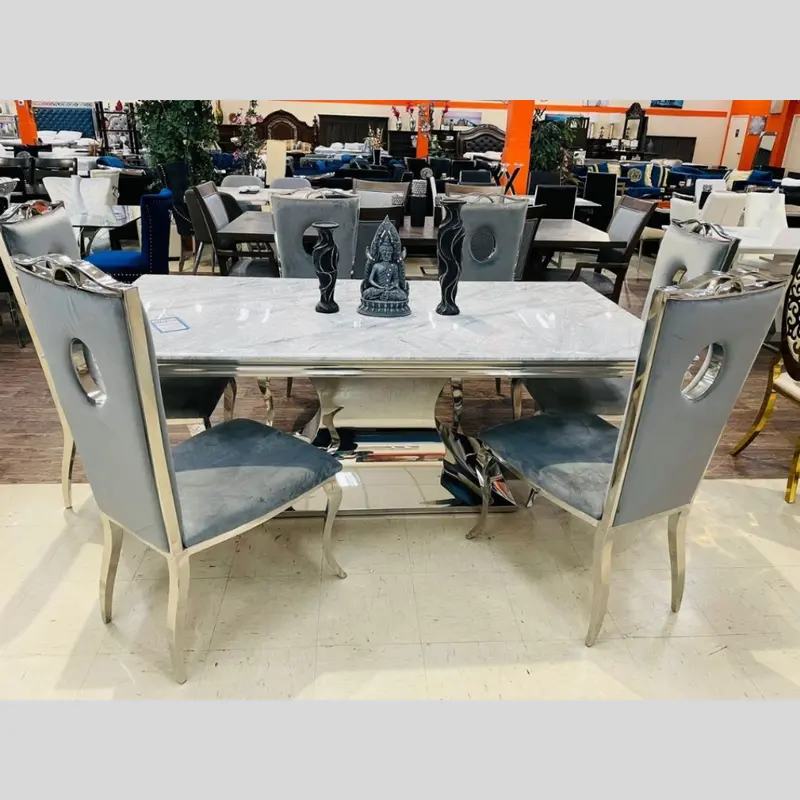 Marble-Top Dining Set In Silver & Gold Finish – B2Mod 1