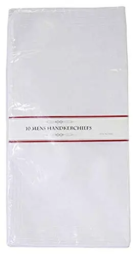 Men'S Poly/Cotton White Handkerchiefs – Pack Of 10 With Decorative Border Trim (Hankies) 1