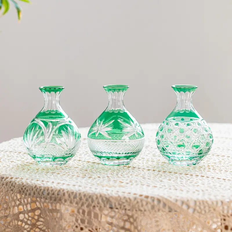 Midoriha Sake Glass Set – Fresh Green Edo Kiriko Cutware For Traditional Serving 1