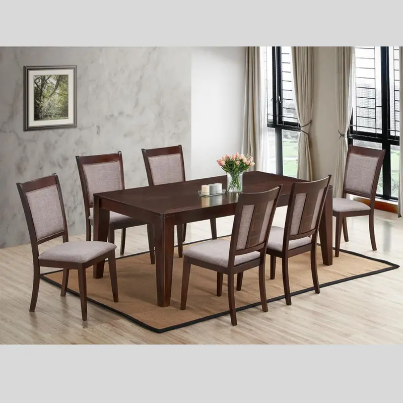 Milton Wooden Dining Table With Fabric-Upholstered Chairs 1