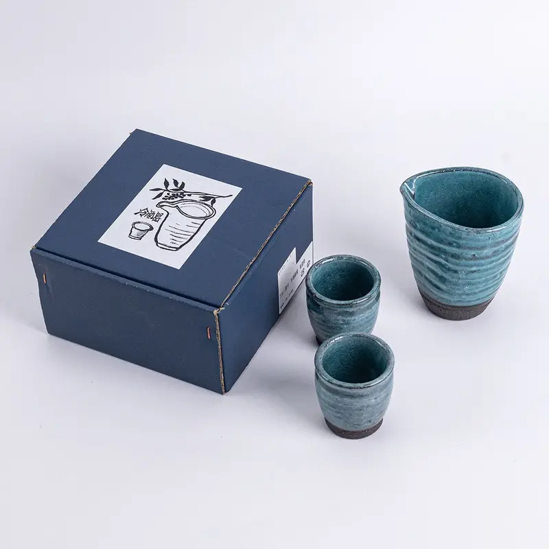 Mino Ware Blue Pine Motif Sake Set – Hatsuichi Studio 1