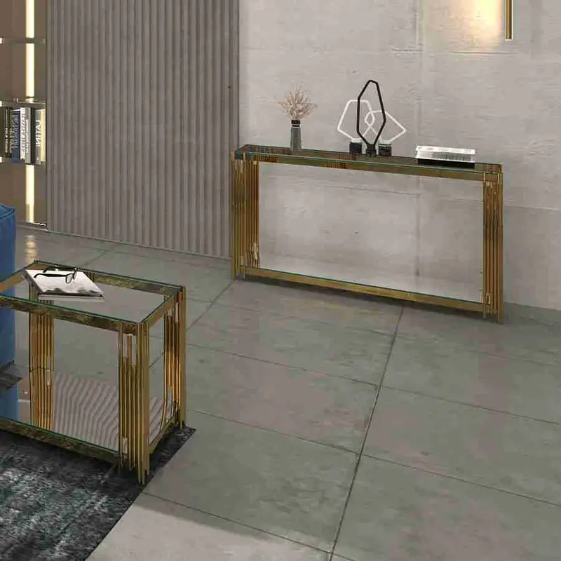 Mirrored Glass Console Table With Lower Shelf 1