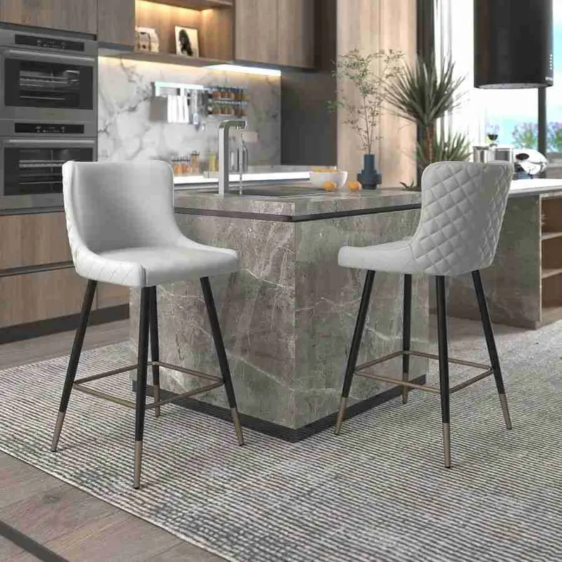 Modern Diamond-Tufted Bar Stools With Upholstered Backs 1