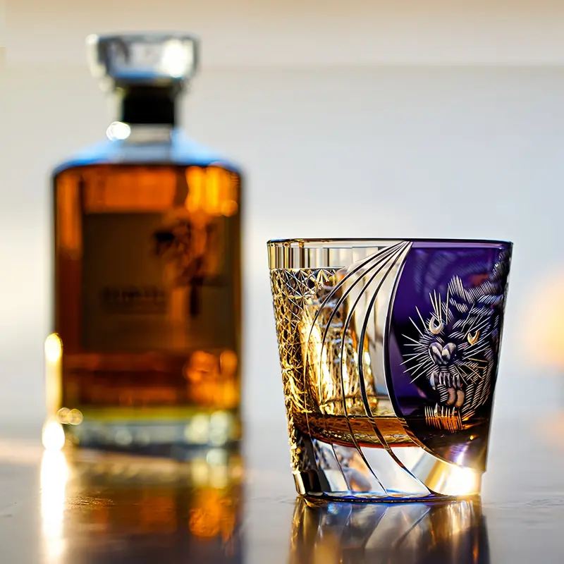 Murasaki Tora Edo Kiriko Whisky Glass – Violet Tiger Motif Cut Crystal 1