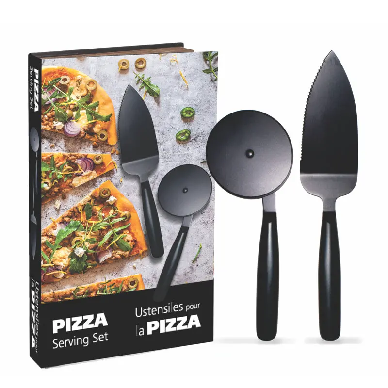 Natural Living Pizza Serving Tool Set – Cutting Wheel, Server & Brush 1