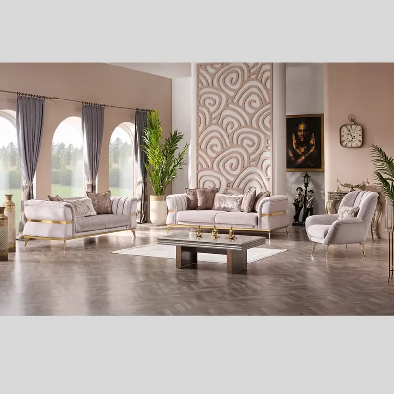 Nehir Modern Luxury Sofa Set: Stainless Steel Frame & Premium Fabric 1