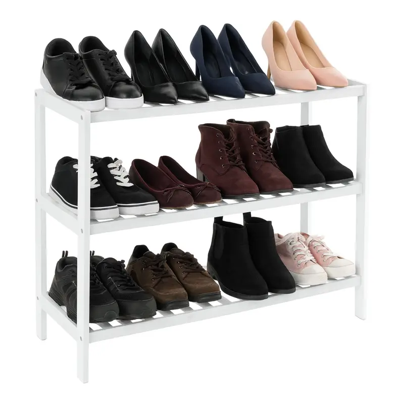 Neo 3-Tier White Bamboo Shoe Rack – Compact Natural Wood Stand For Bathroom, Bedroom & Hallway 1