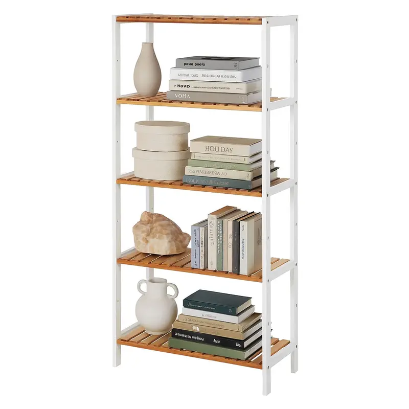 Neo 5-Tier Natural Bamboo Adjustable Storage Shelf – Multi-Use Organizer For Shoes, Plants, Bathroom, Kitchen & Hallway 1