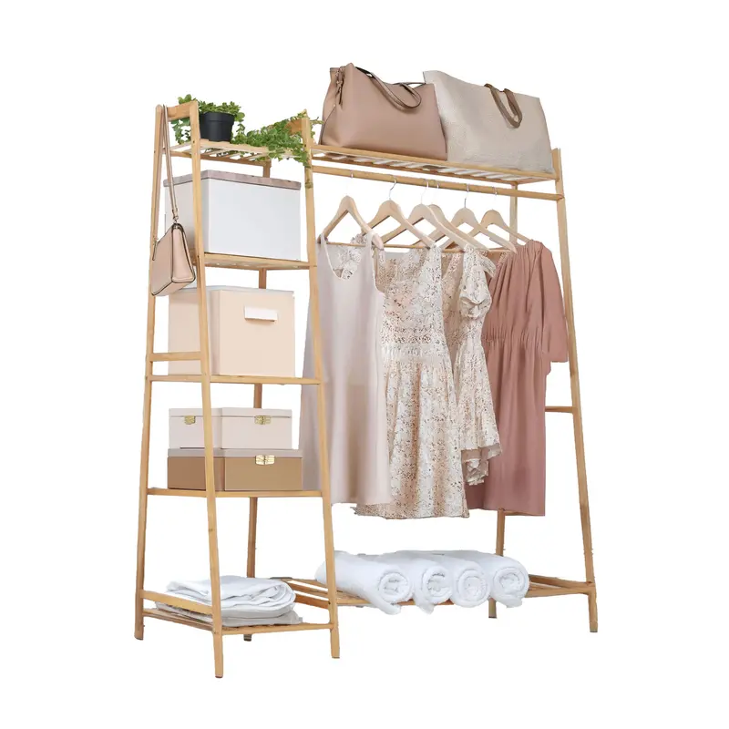 Neo Bamboo Clothing Rack – Freestanding Garment Stand With Shelf, Hanging Rail & Hooks 1