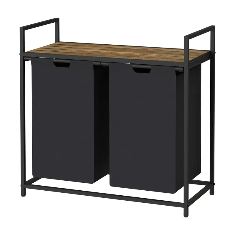 Neo Black Fold-Down Laundry Hamper – Compact Basket With Integrated Shelf & Carry Handle 1