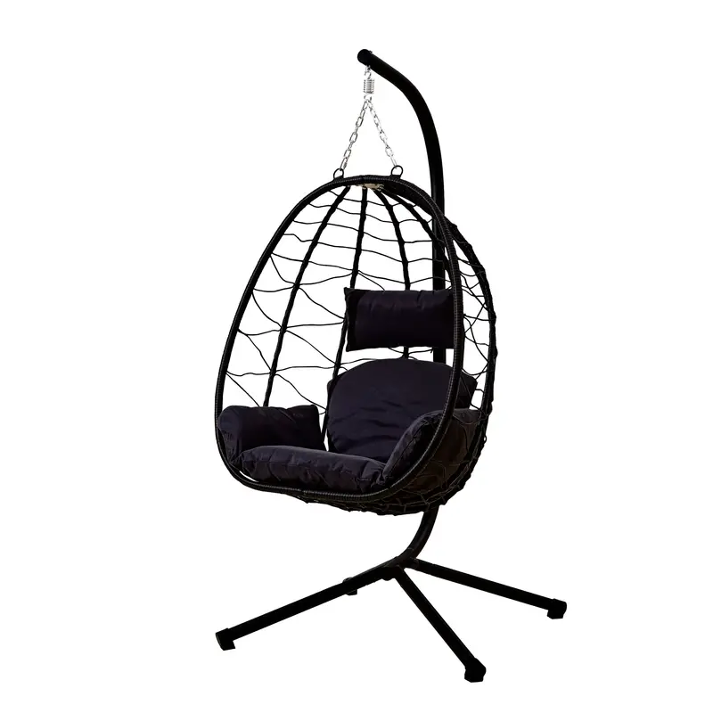Neo Black Hanging Egg Swing Chair – Indoor/Outdoor Rattan Pod With Plush Cushions 1