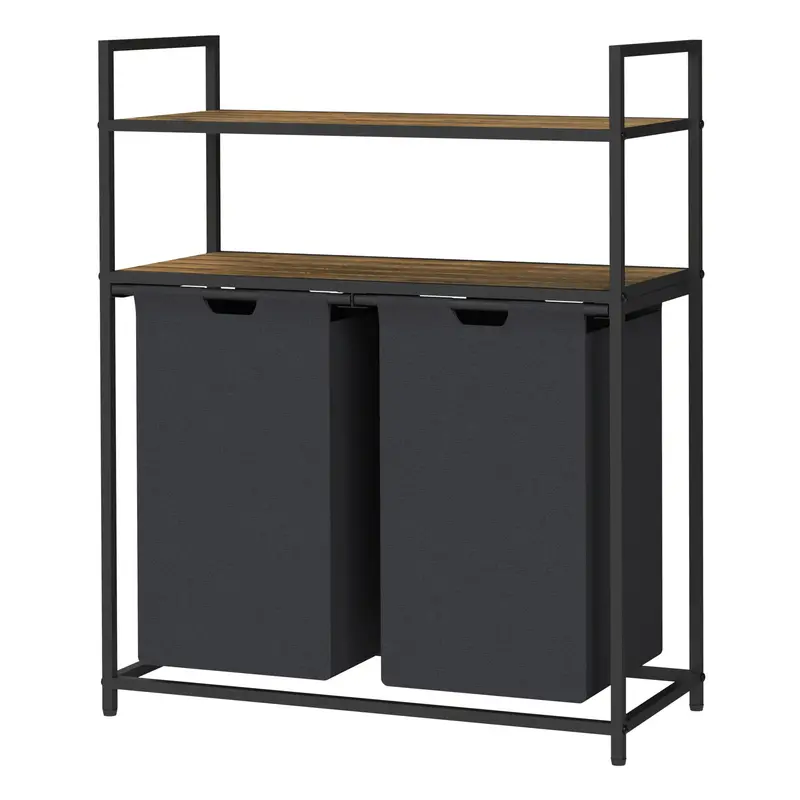 Neo Black Laundry Hamper – Freestanding Basket With Dual Shelves & Linen Bag 1