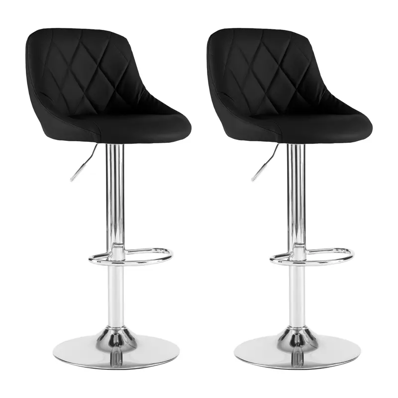 Neo Black Leather Bar Stool – Polished Steel Base, Height-Adjustable 1