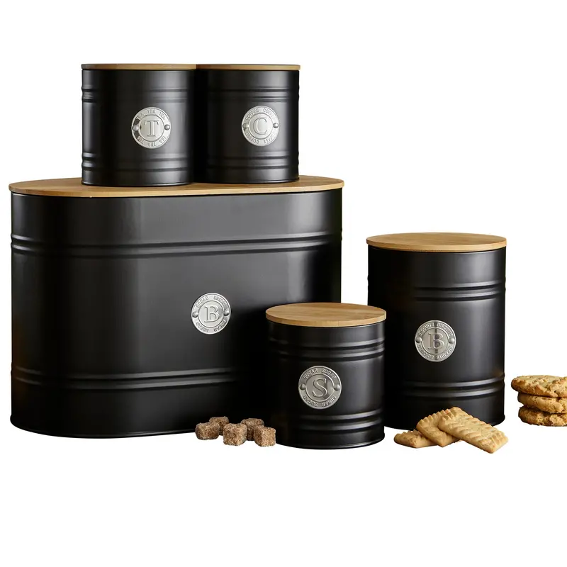 Neo Black Scandinavian Kitchen Canister Set – Airtight 5-Piece Ceramic Storage Containers 1