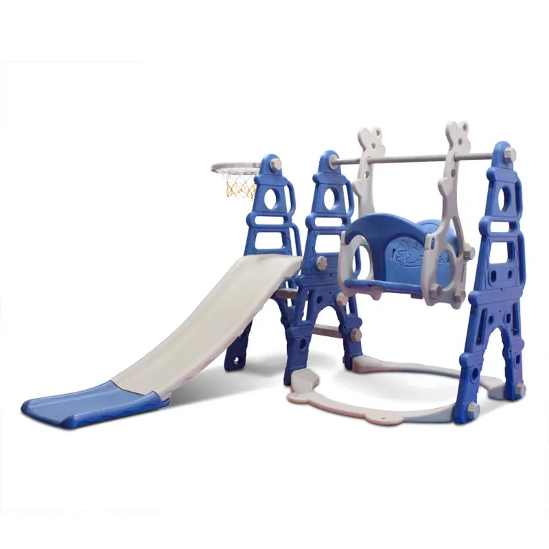 Neo Blue 4-In-1 Play Structure – Compact Slide, Swing, Steps & Hoop Combo 1