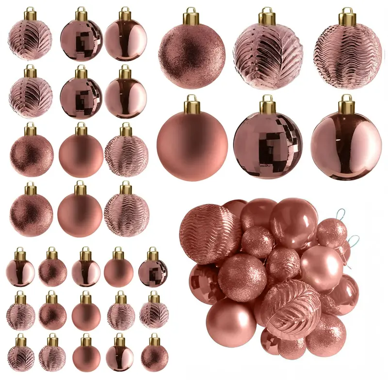Neo Champagne Glitter Ornament Set – 36-Piece Elegant Bauble Assortment For Sophisticated Christmas Tree Styling 1