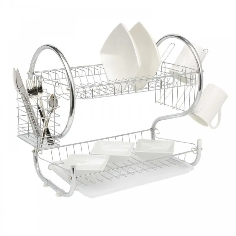 Neo Chrome Two-Tier Dish Drainer With Plate Holders 1