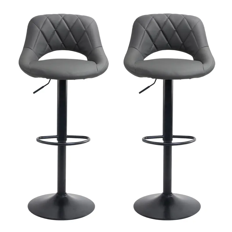 Neo Dark Grey Bar Stools – Faux Leather Seat, Black Steel Frame (Set Of 2) 1