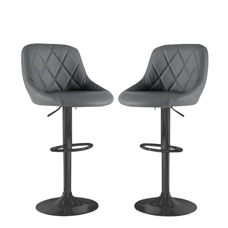 Neo Dark Grey Fabric Bar Stools With Black Steel Base (Set Of 2) 1