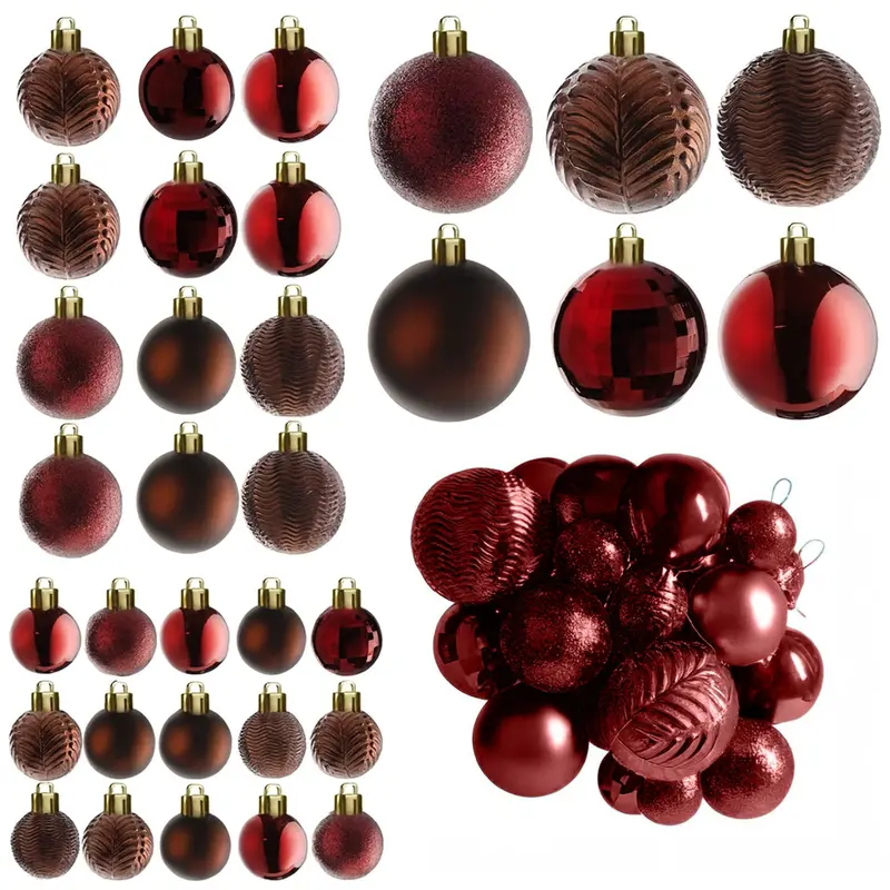 Neo Dark Red Glitter Ornament Set – 36-Piece Rich-Tone Bauble Assortment For Classic & Cozy Christmas Trees 1