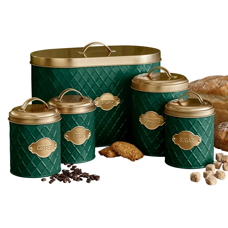 Neo Embossed Emerald Green 5-Piece Kitchen Storage Canister Set 1