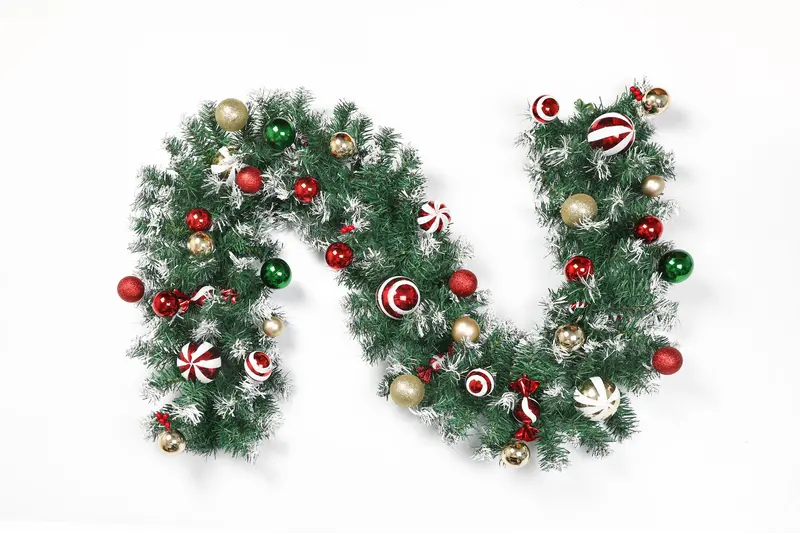 Neo Festive Candy Cane & Bauble Garland – Pvc Christmas Decor With Classic Holiday Foliage 1