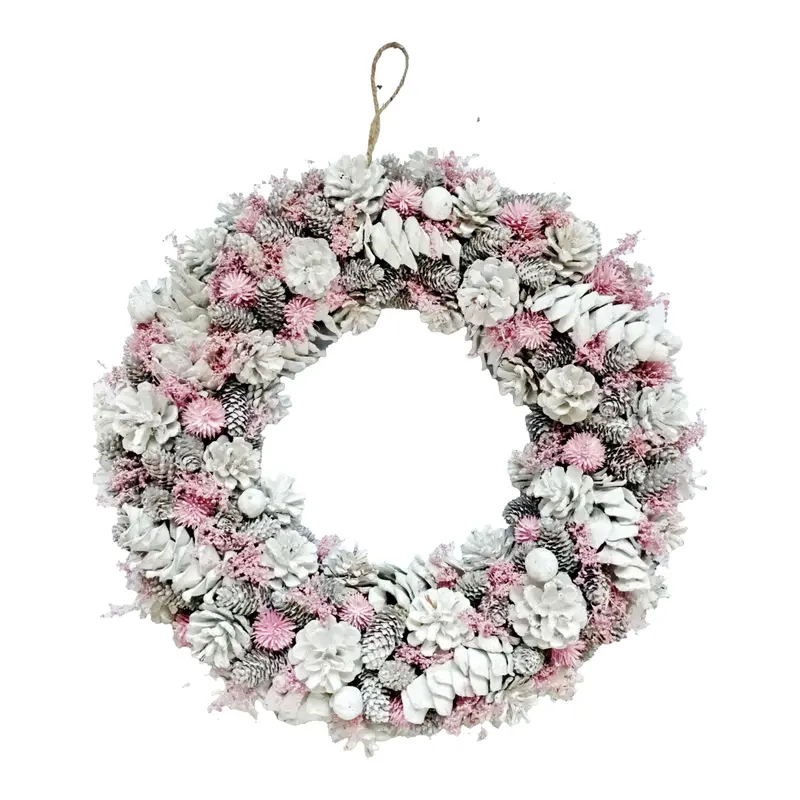 Neo Frosted Pink Flower Wreath – 50Cm Luxury Festive Wall Or Door Decoration 1